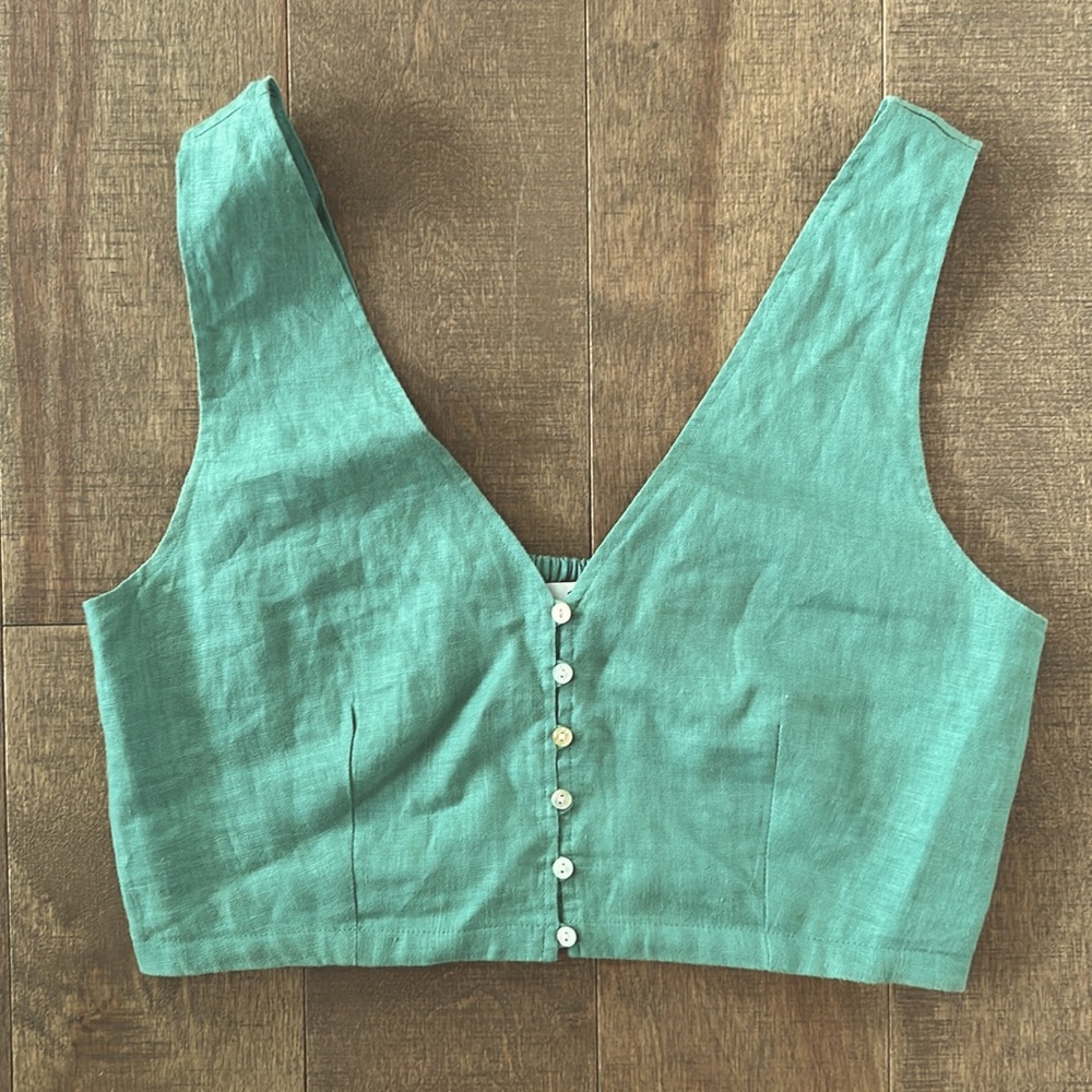 Madewell Linen “Gwen Crop Vest” Top in Trellis Green - Size 6!